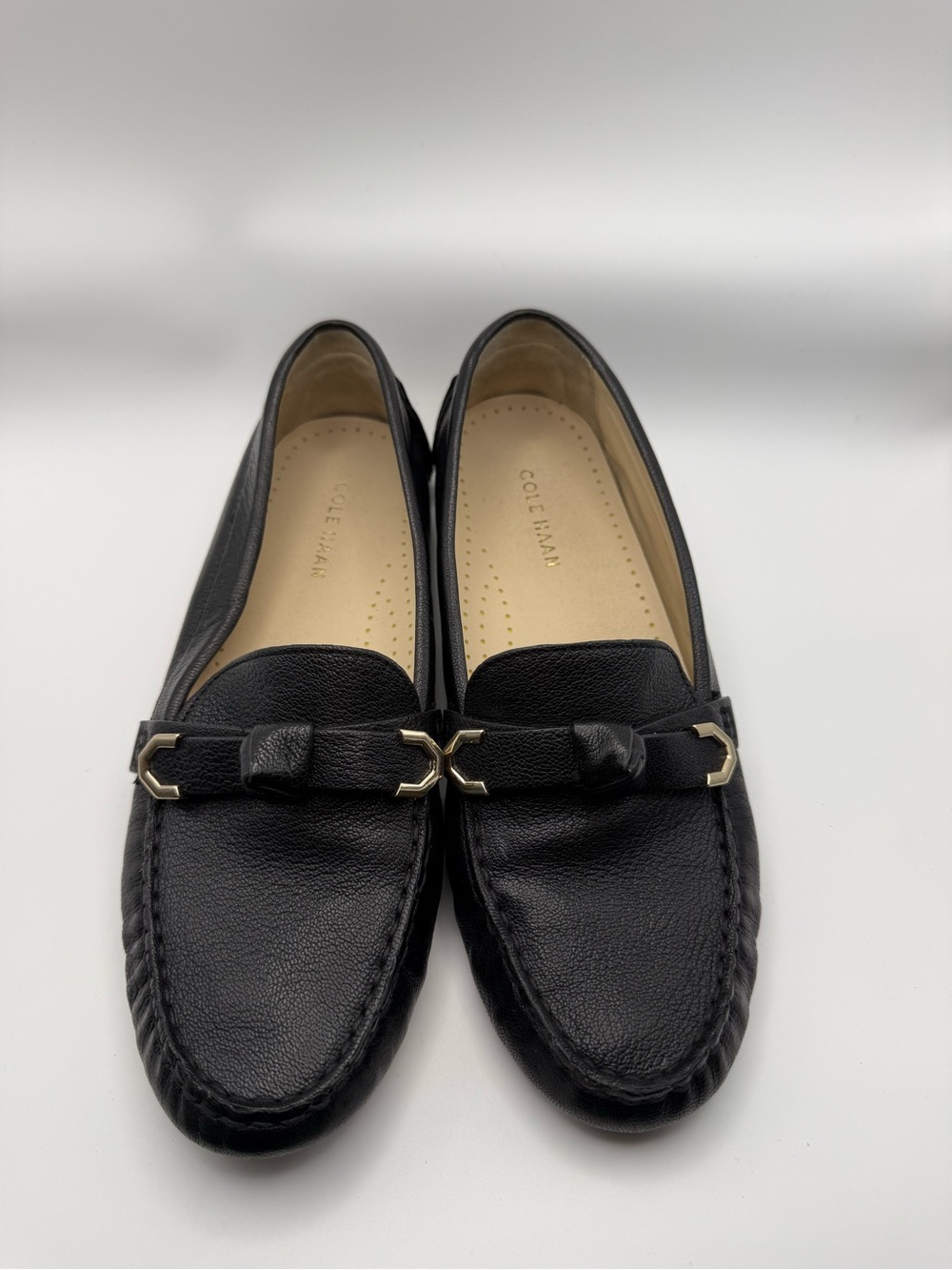 Cole Haan Black Leather Slip-On Loafers w/ Gold Bit
